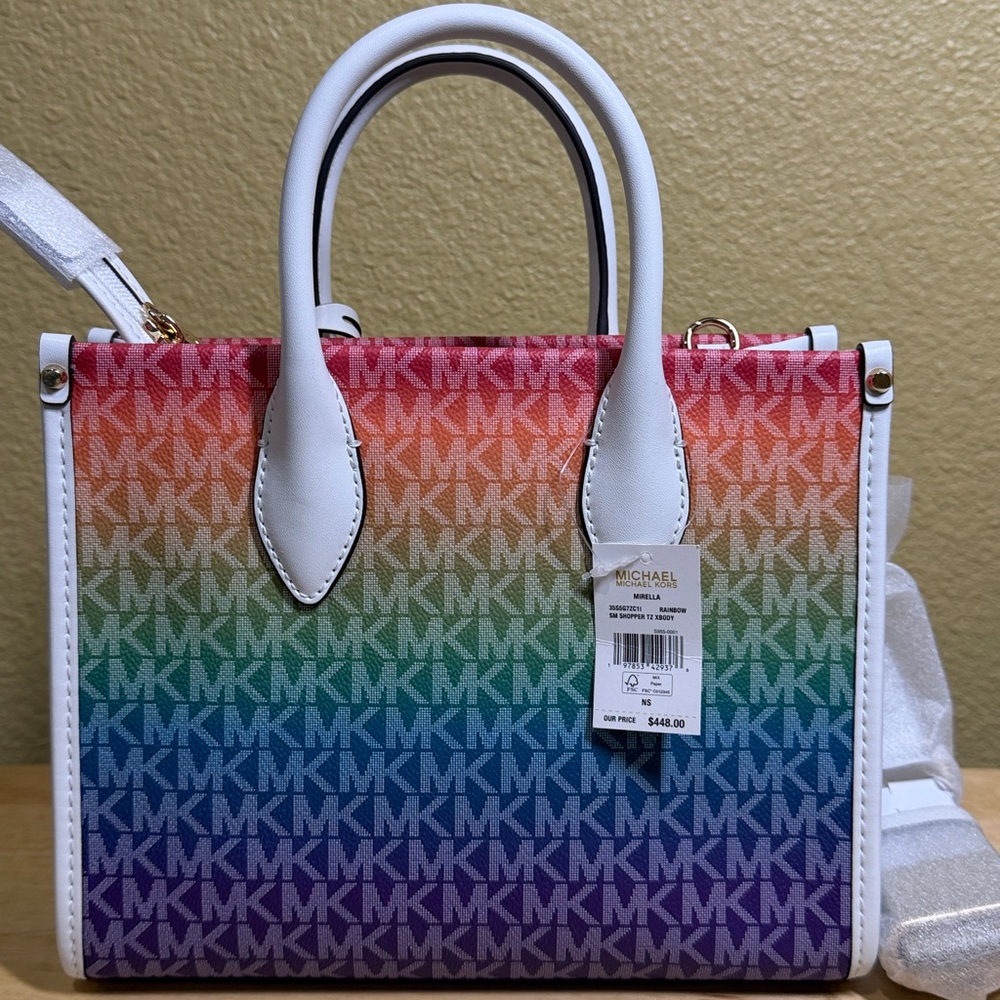 NWT Michael Kors Mirella Small Rainbow Signature Logo Crossbody Bag - Picture 6 of 7